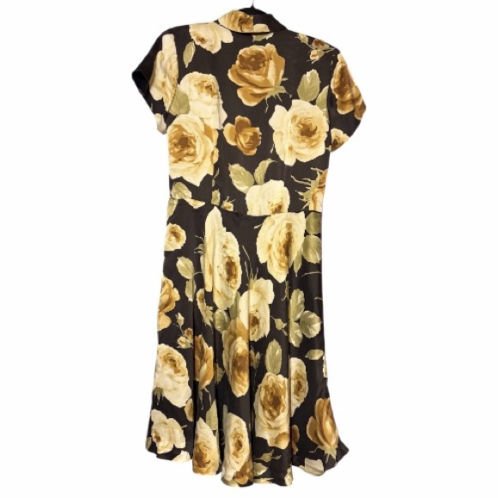 Rare Vintage J Peterman Black Silk Floral Midi Dress Yellow Rose Print - Picture 3 of 5